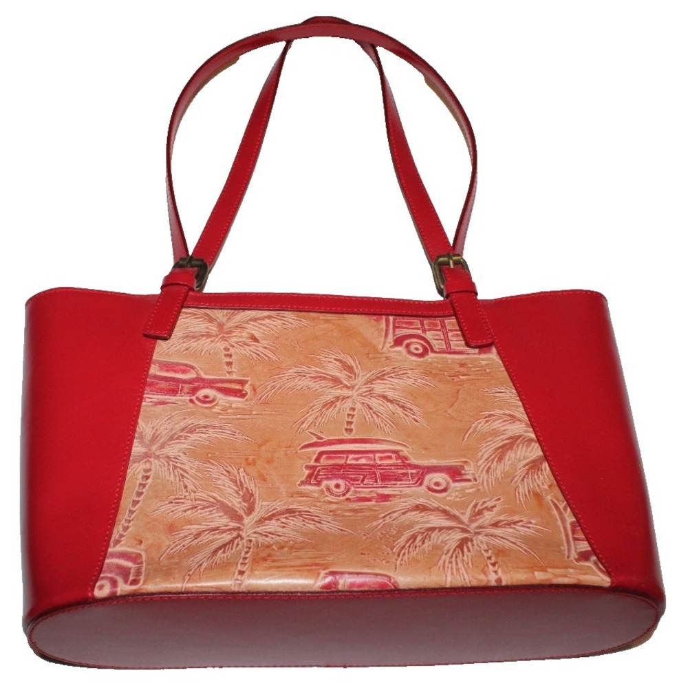 Capaccioli Anthropologie red leather handbag purse beach cruiser surfboard Italy
